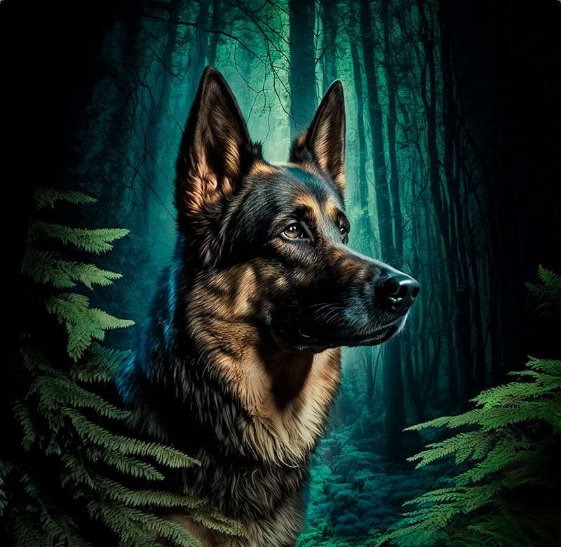 Deutscher Schäferhund im Wald Puzzlespiel online