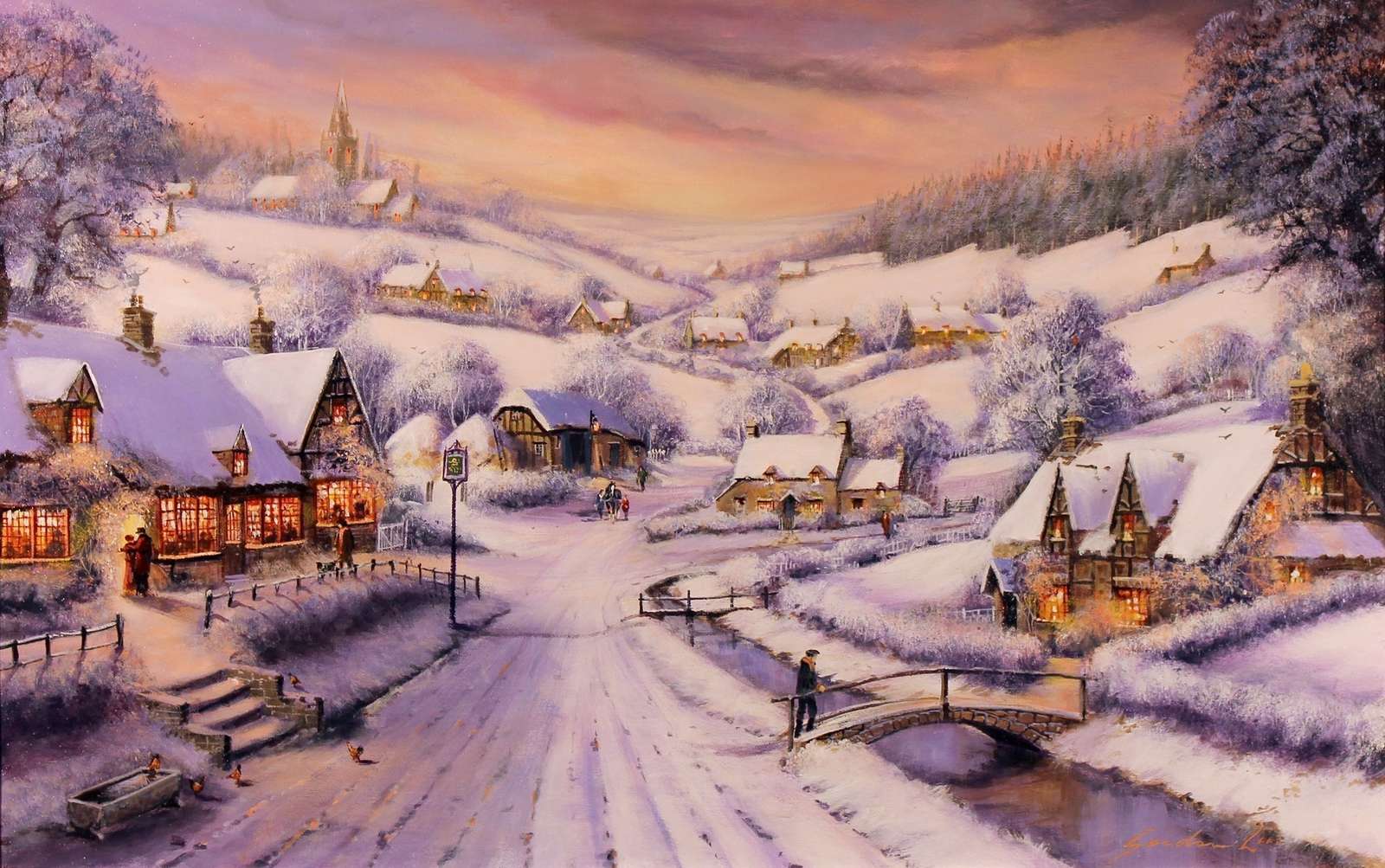 Маленький очаровательный городок зимой пазл онлайн