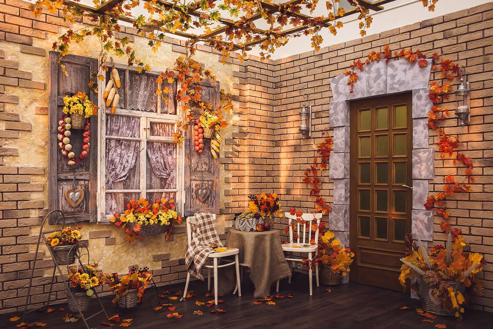 Podzimní listí na dvoře online puzzle