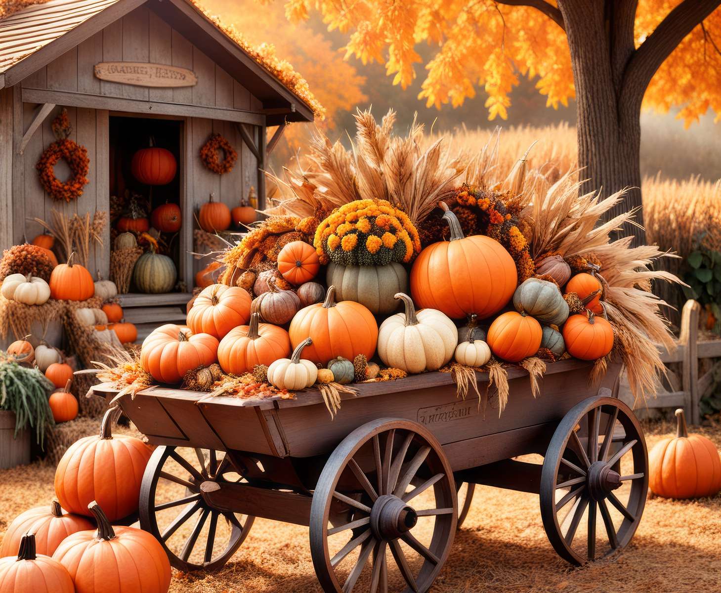 Carrinho com decorações de outono puzzle online
