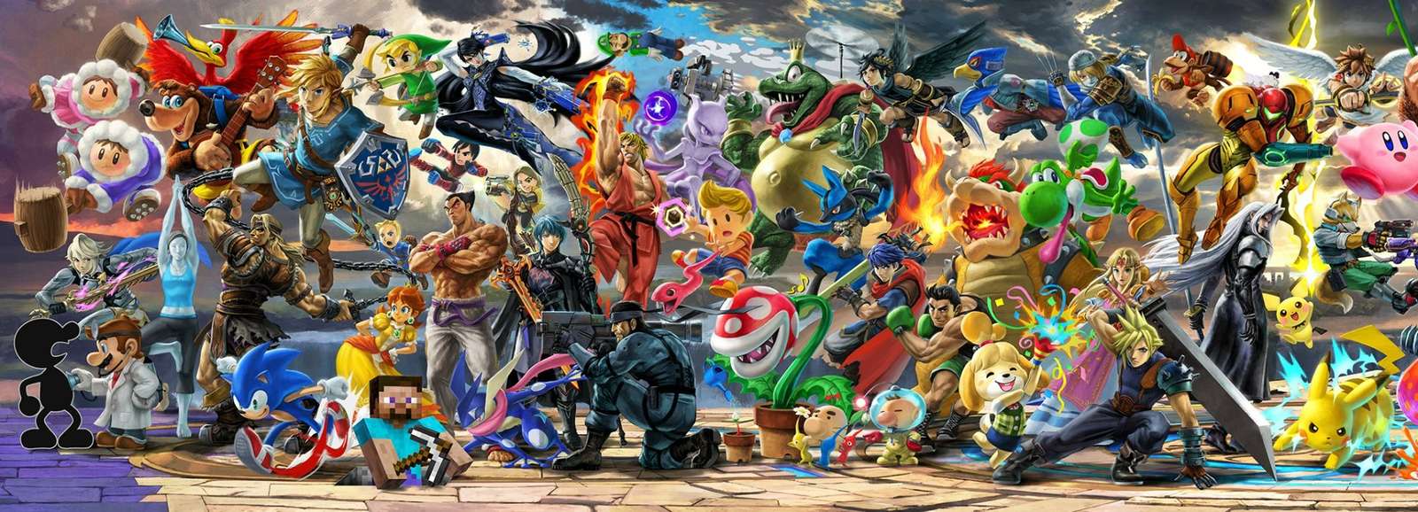 Super Smash Bros Ultimate-muurschildering, linkerhelft legpuzzel online