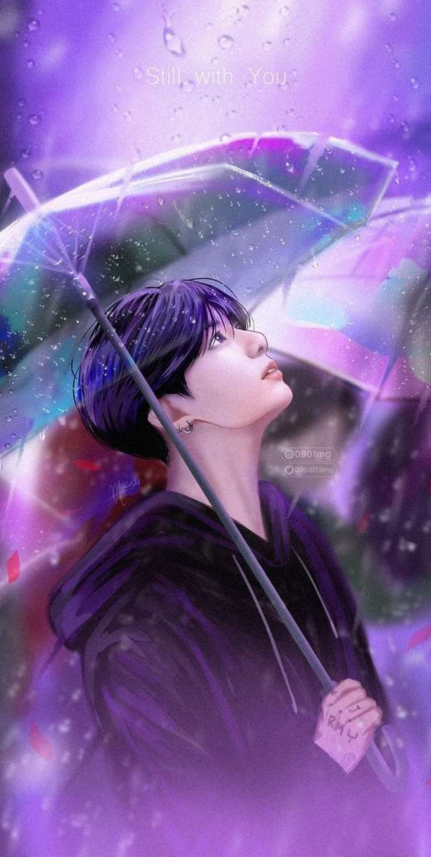 Suga with an umbrella looking up - online puzzle