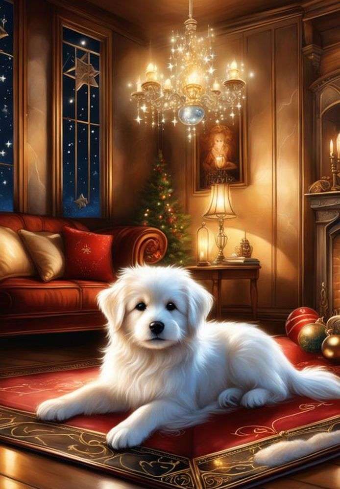 Cachorro blanco navideño rompecabezas en línea