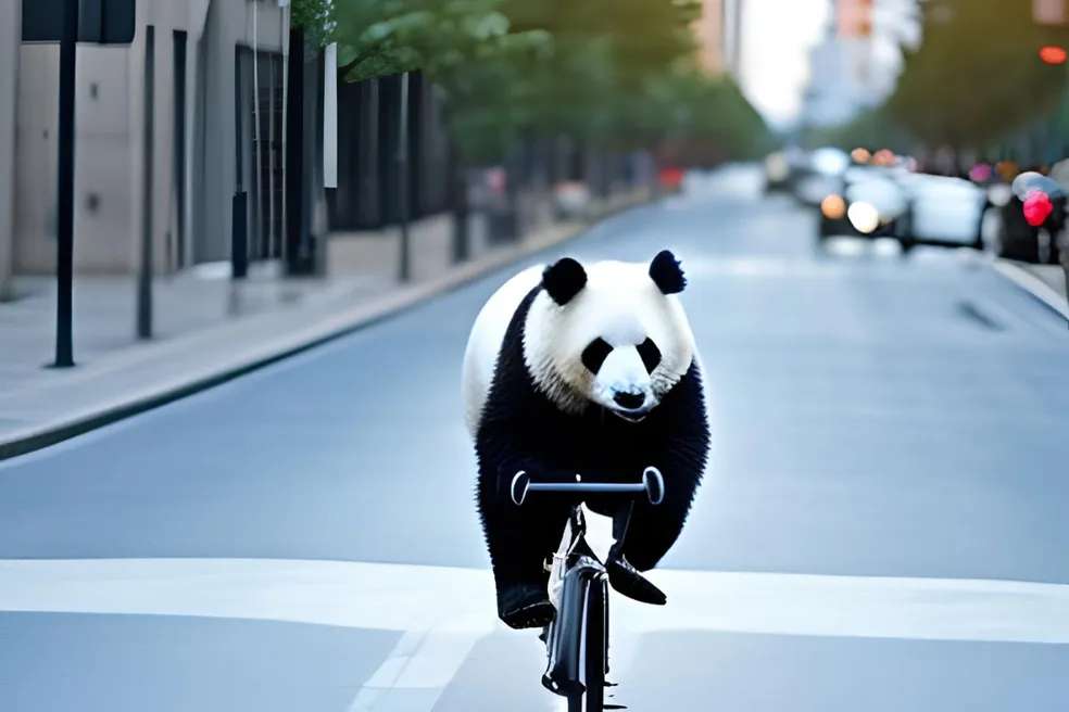 Panda in sella a una bicicletta puzzle online
