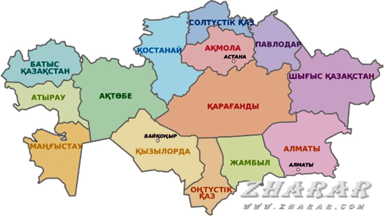 mapa Republiky Kazachstán 2. třídy skládačky online