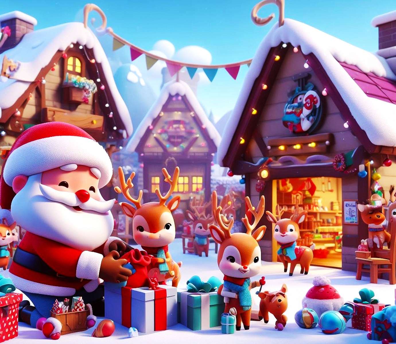 Christmas in the deer village jigsaw puzzle online
