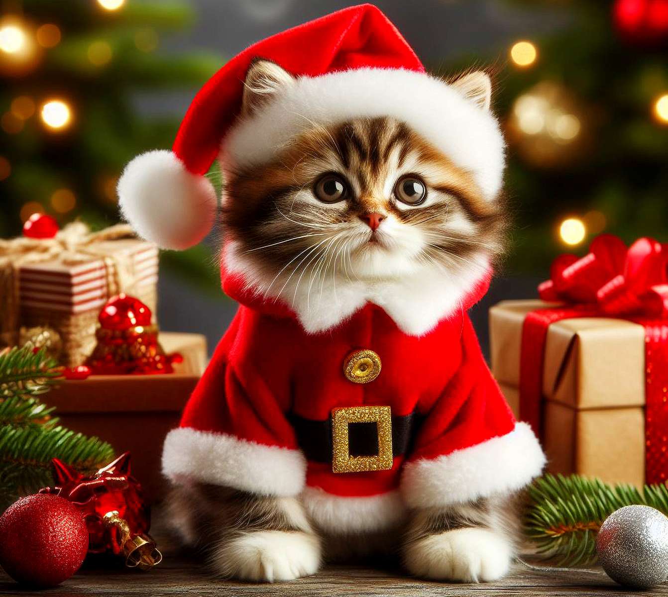 Pisica Moș Crăciun puzzle online