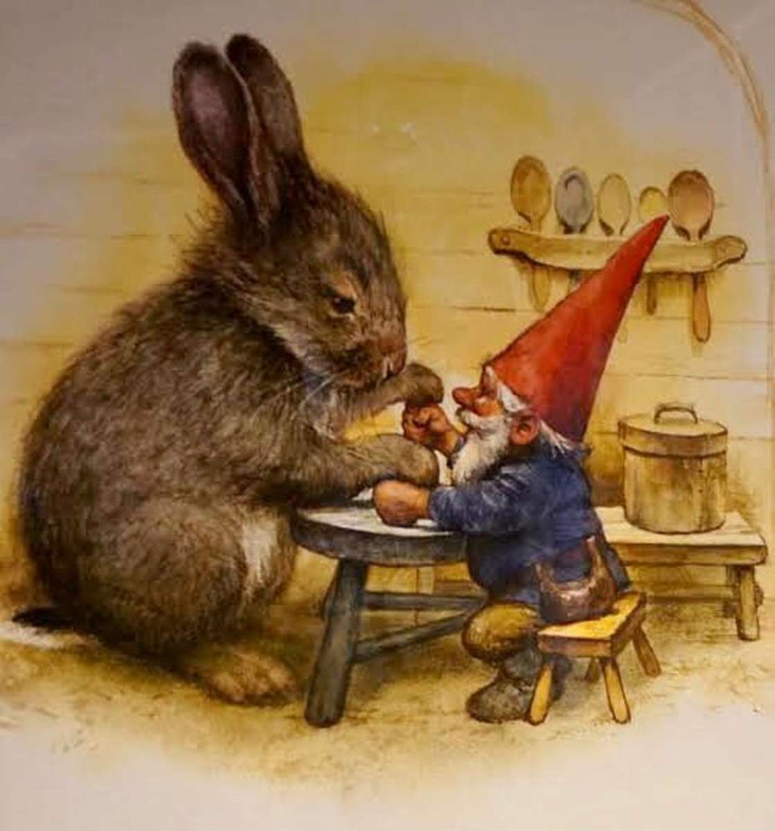 el elfo y el conejo alrededor de la mesa rompecabezas en línea