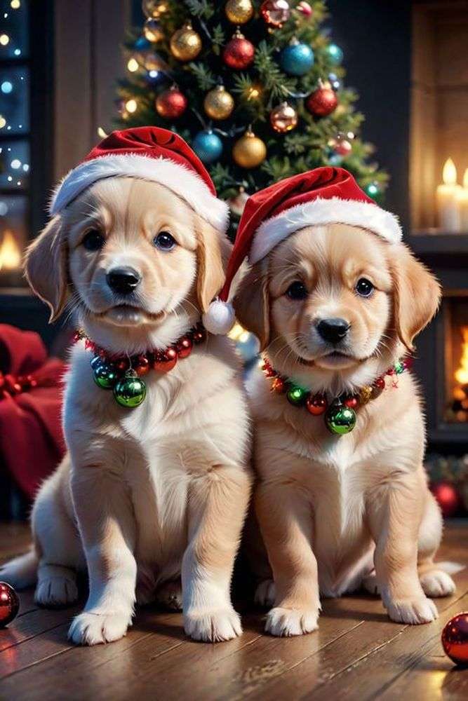 Много сладки кученца Коледа онлайн пъзел