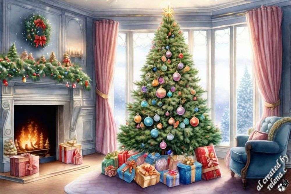 Színes karácsonyi reggel online puzzle