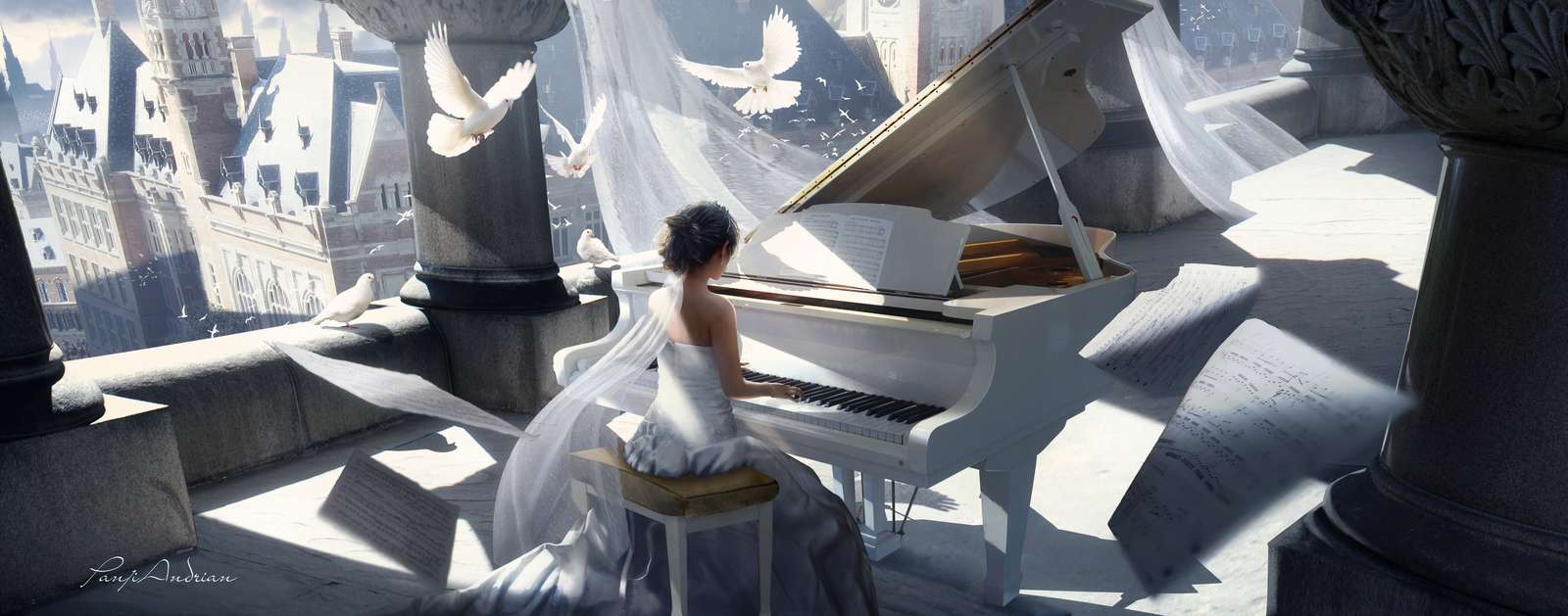 Una niña tocando el piano. rompecabezas en línea