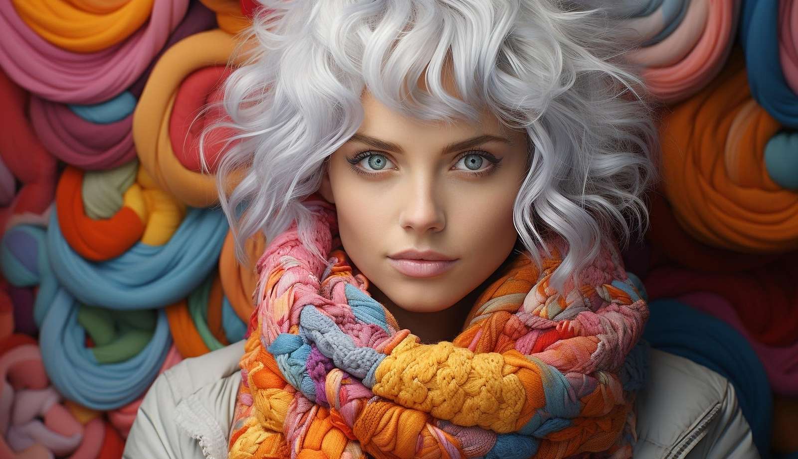 Donna con una sciarpa colorata puzzle online