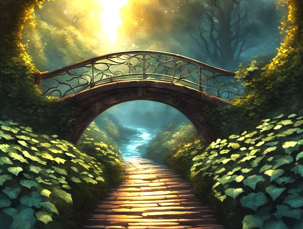 Fairytale bridge over the park path online puzzle
