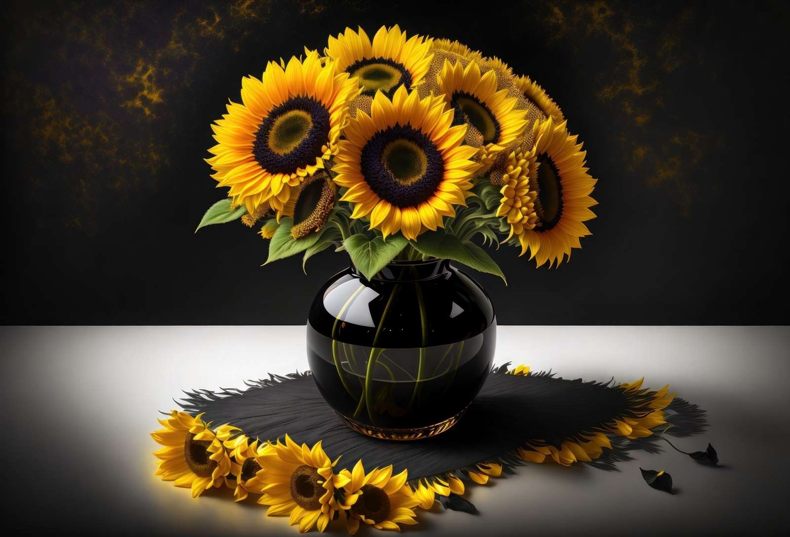 Zonnebloemen in een glazen vaas online puzzel