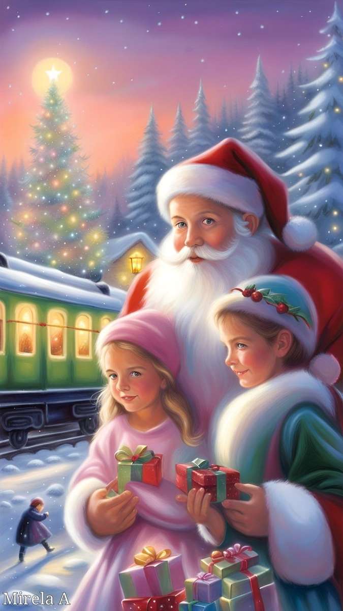 Деца с Дядо Коледа онлайн пъзел