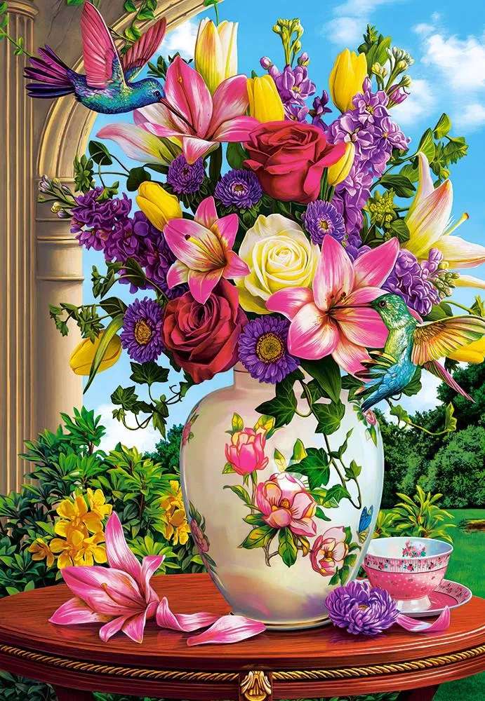 Ζωηρόχρωμα λουλούδια σε ένα βάζο παζλ online