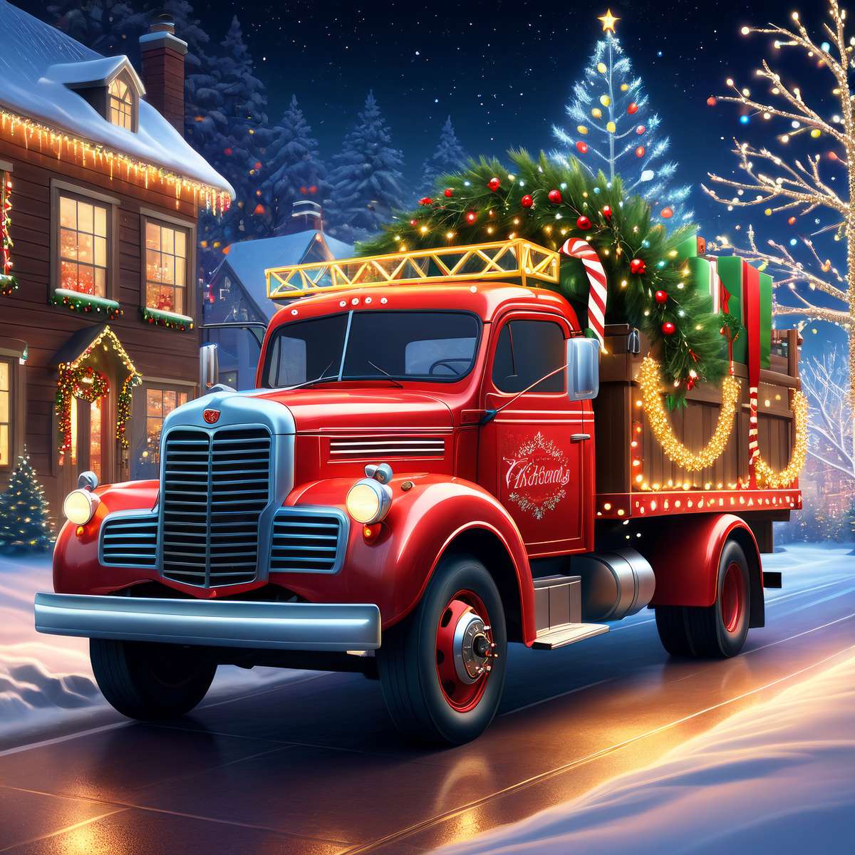 Camion avec des arbres de Noël puzzle en ligne