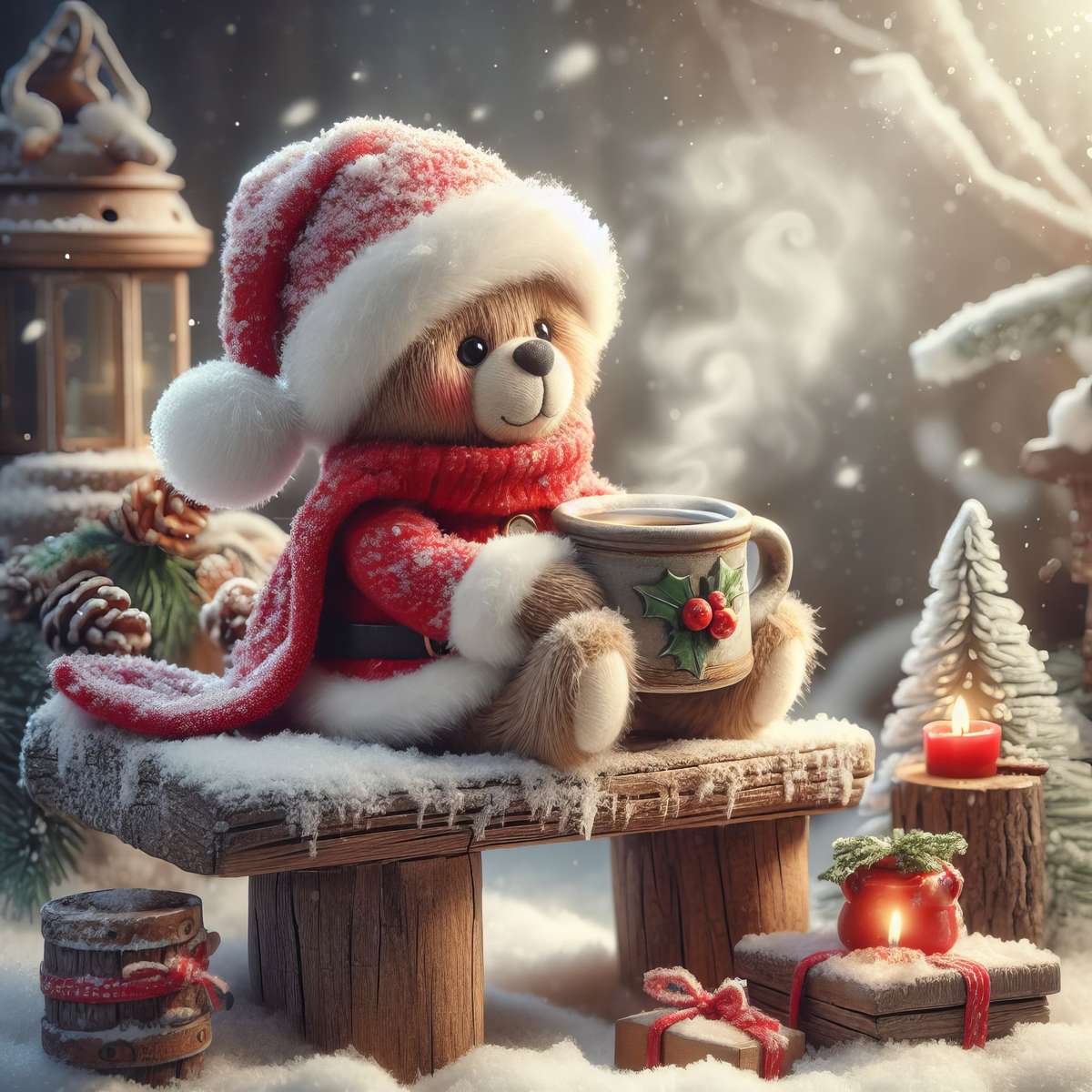 Lindo ursinho de pelúcia Papai Noel puzzle online