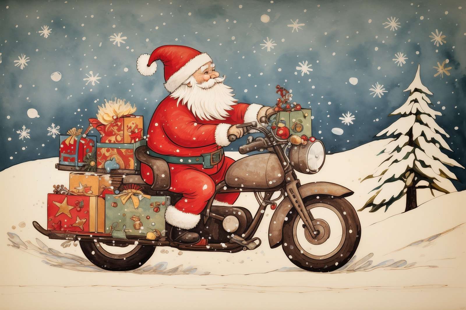 Santa Claus on a motorbike online puzzle