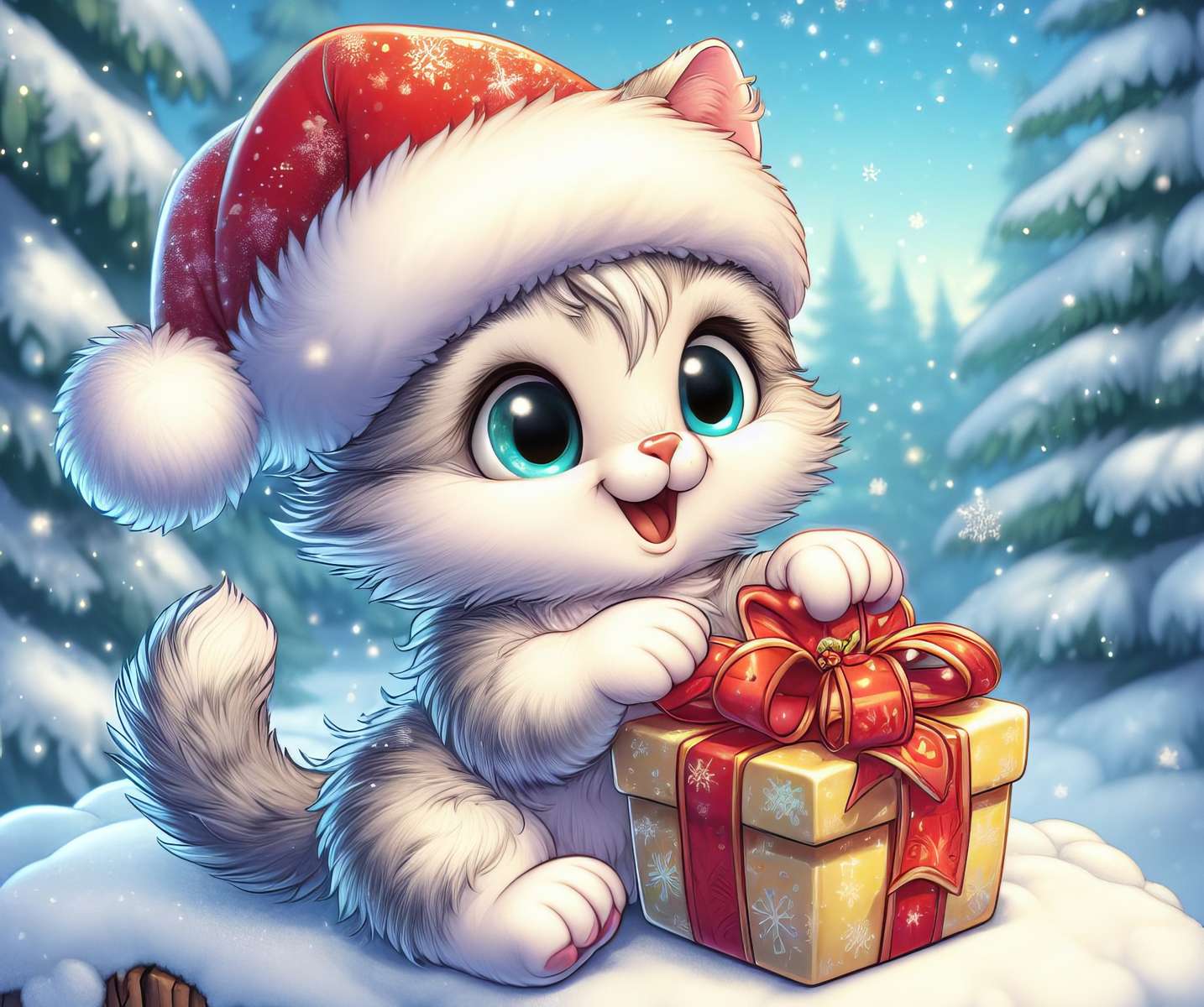 Sweet Christmas kitten online puzzle