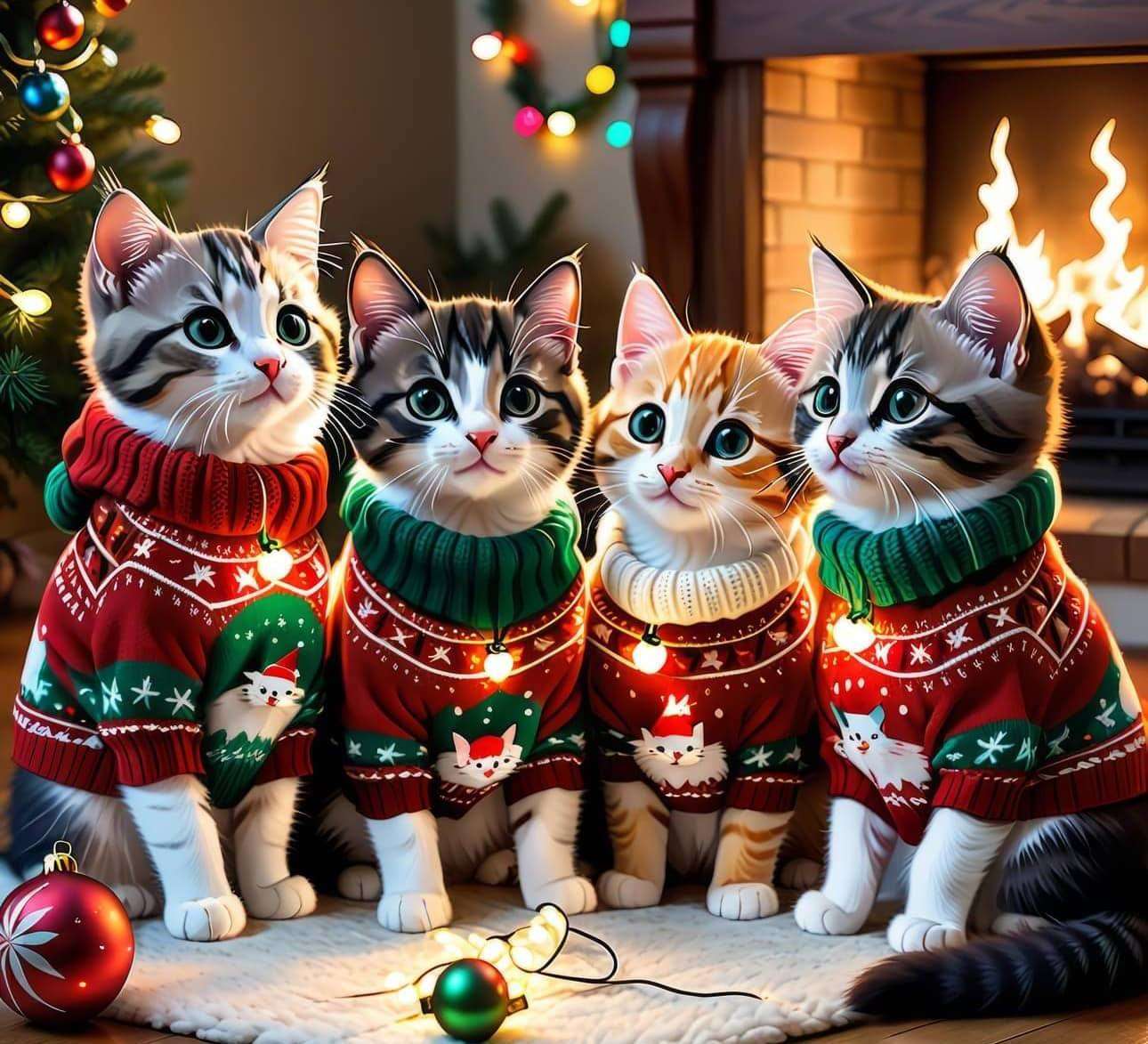 Gatinhos fofos de Natal quebra-cabeças online