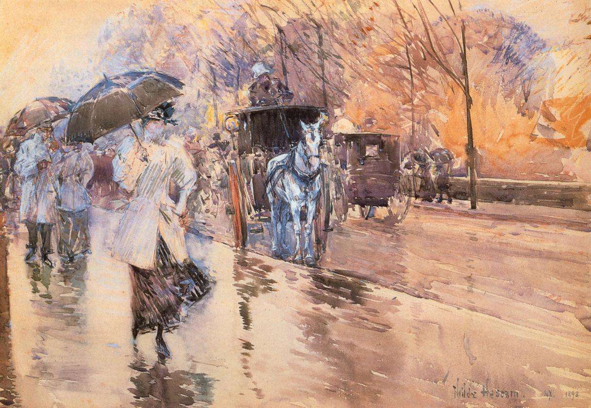 Childe Hassam "Día lluvioso en la Quinta Avenida" 1893 rompecabezas en línea