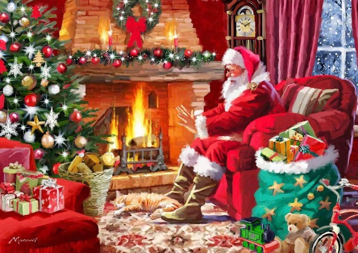 Père Noël, cheminée de Noël puzzle en ligne