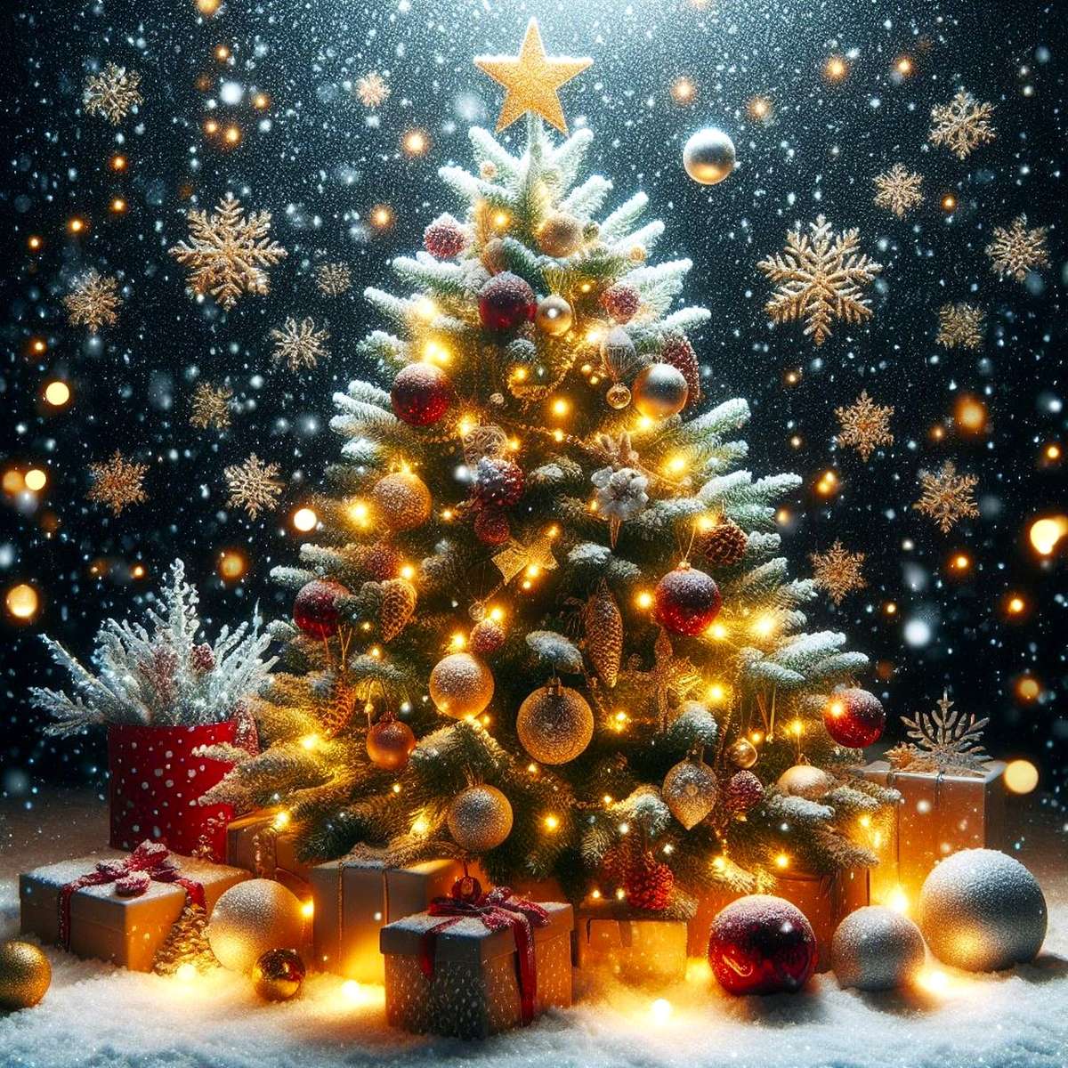 En vackert dekorerad julgran Pussel online
