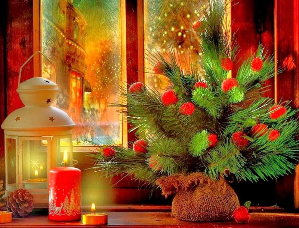 Christmas bouquet on the windowsill online puzzle