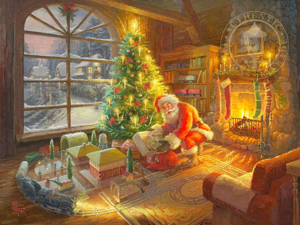 Дядо Коледа оставя подаръците под елхата онлайн пъзел