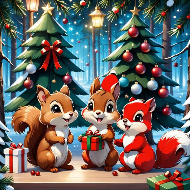Eekhoorns met kerstcadeautjes online puzzel