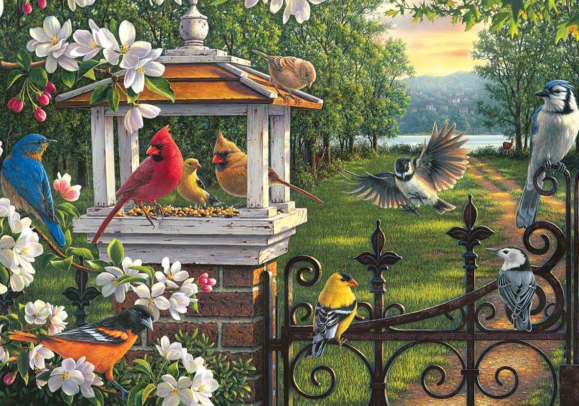 Păsări pe hrănitor jigsaw puzzle online