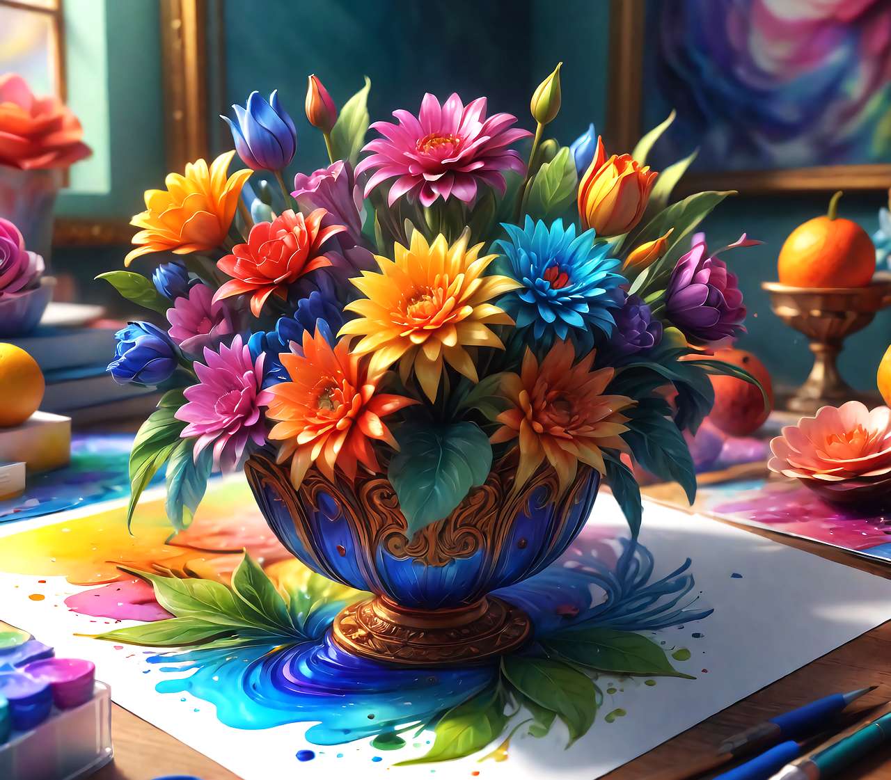 Bloemen in het atelier van de schilder online puzzel