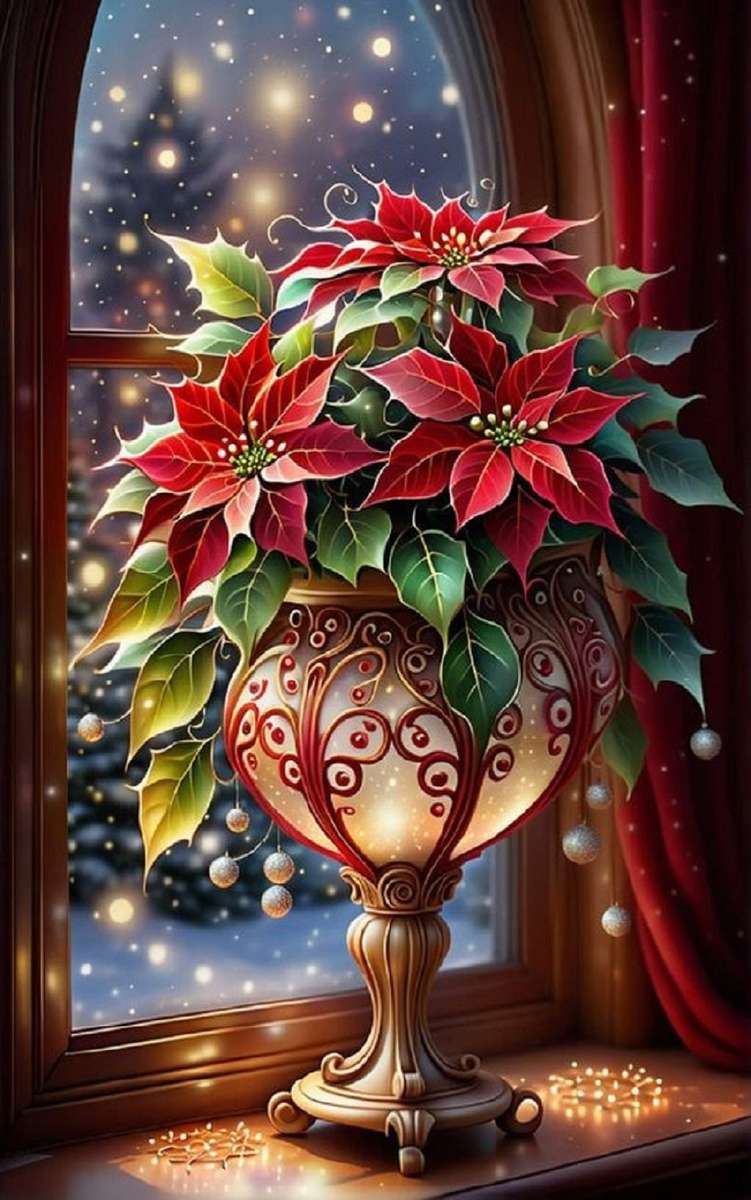 クリスマスの花が入った素敵な花瓶 オンラインパズル