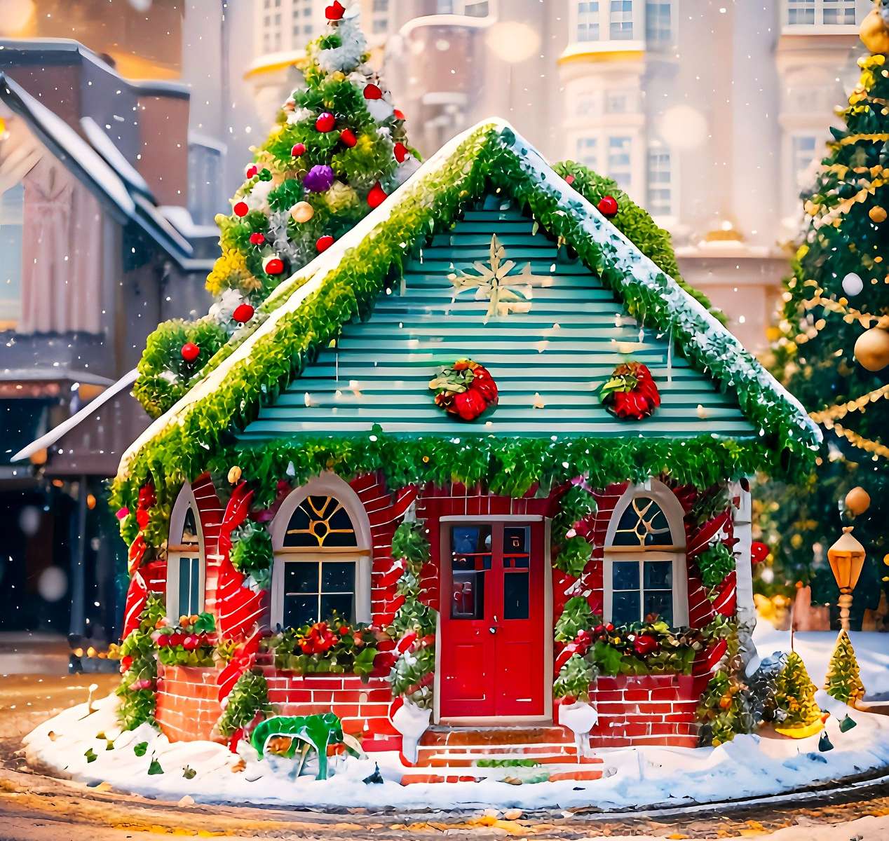 Decoratief kersthuis legpuzzel online