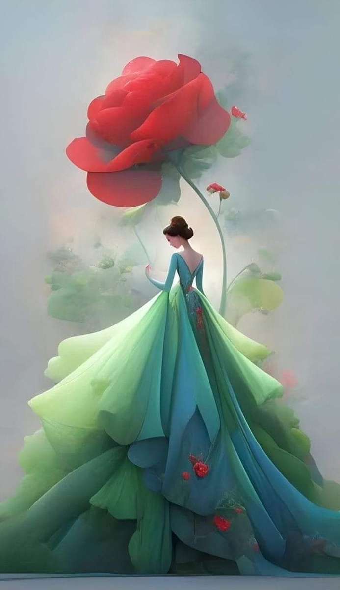 floare și femeie în rochie puzzle online