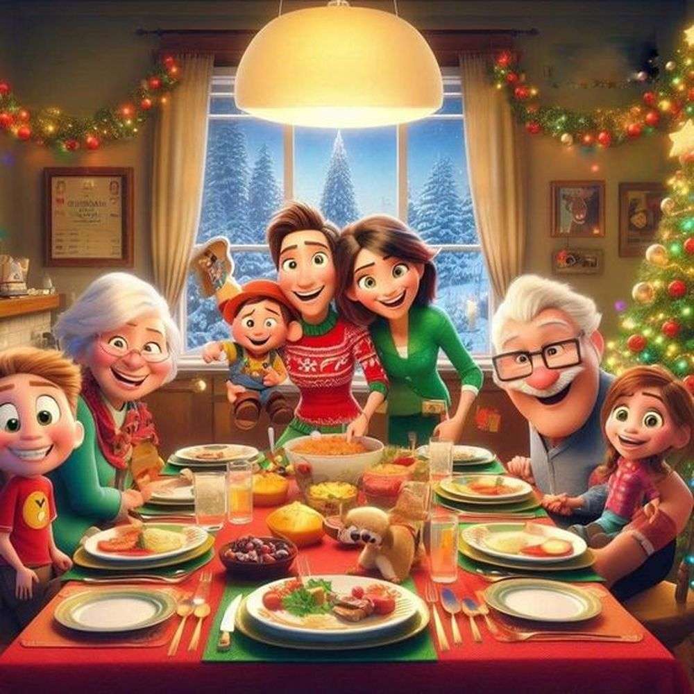 Glad familjens julmiddag pussel på nätet