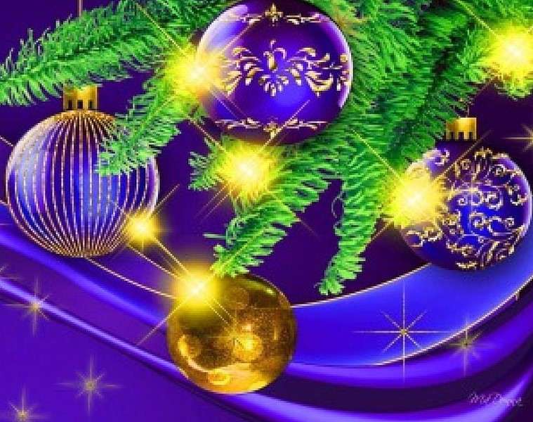 Kerstballen op een tak legpuzzel online