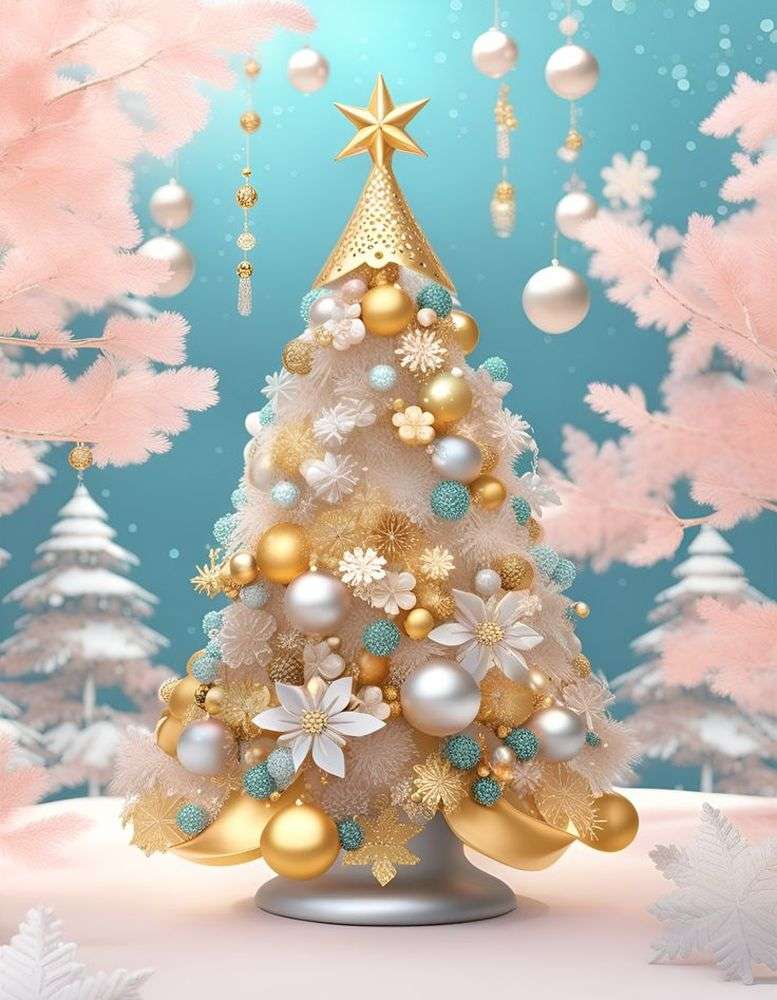 Gouden kerstboom online puzzel