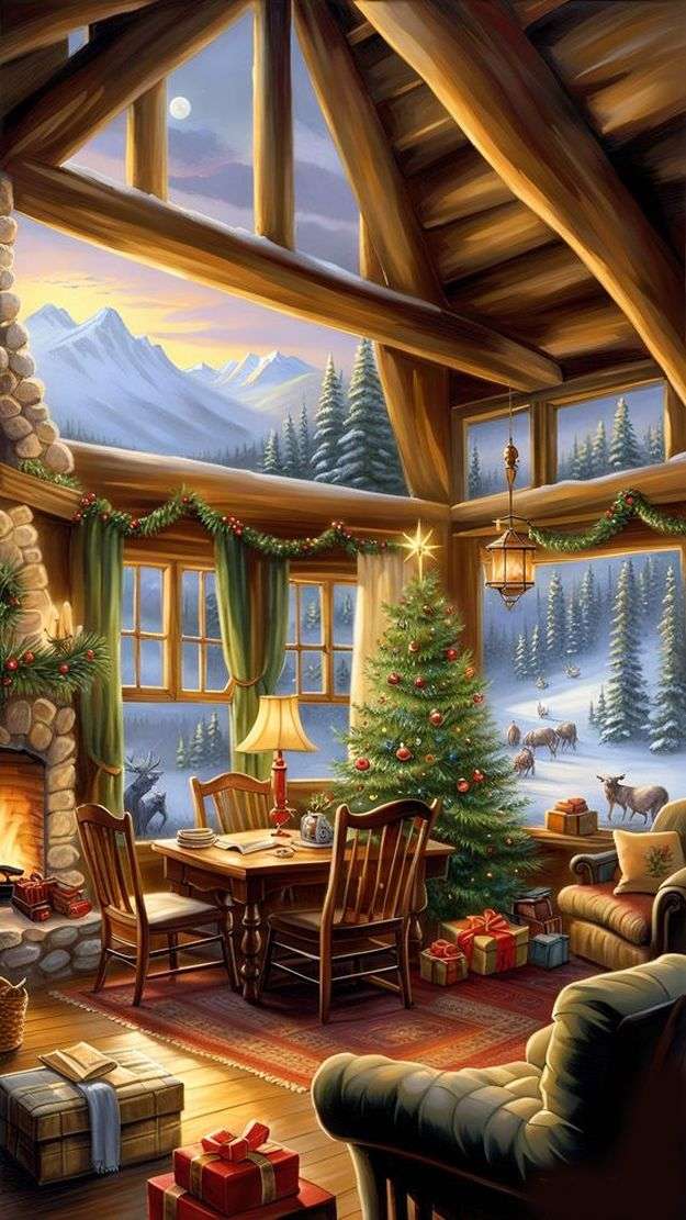 Gezellige kamer tijdens kerstnacht legpuzzel online