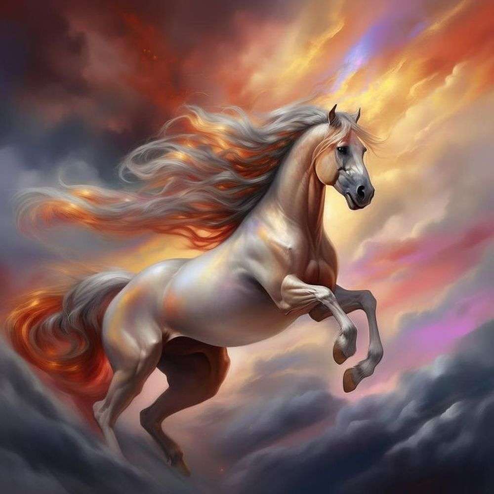 Fantastisk häst i solnedgången Pussel online