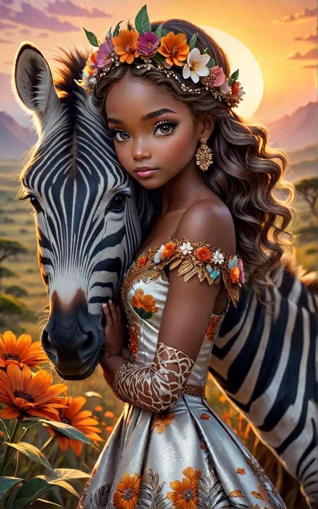 Leuk meisje dat een schattige zebra omhelst legpuzzel online