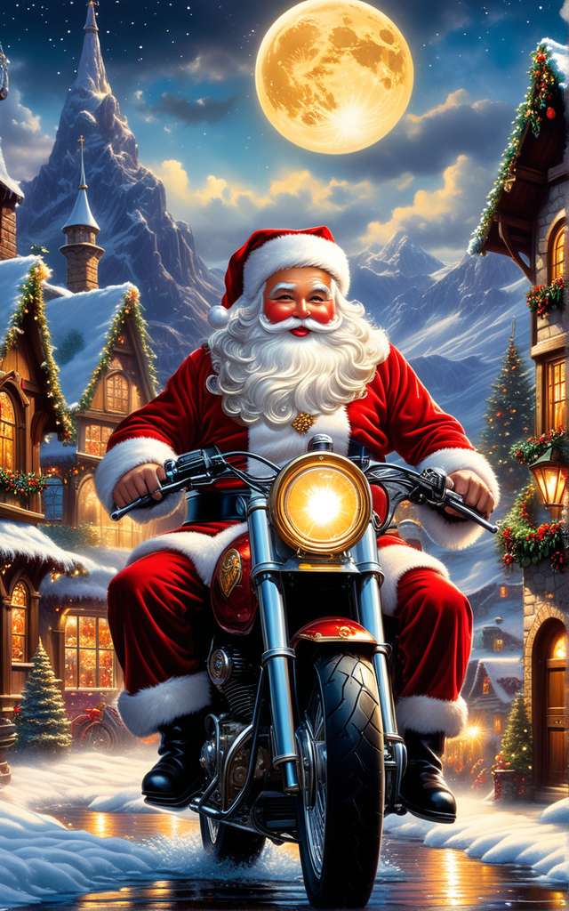Дед Мороз на мотоцикле онлайн-пазл