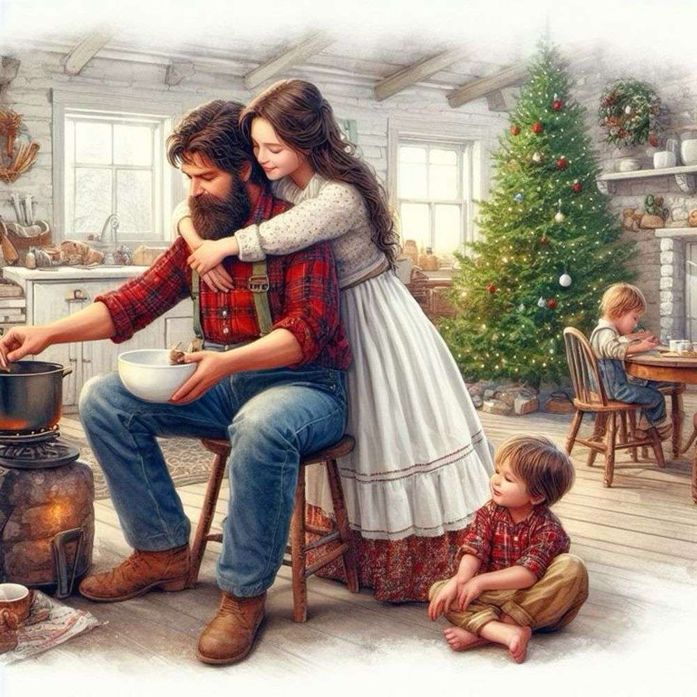 En vacker familj på julen Pussel online