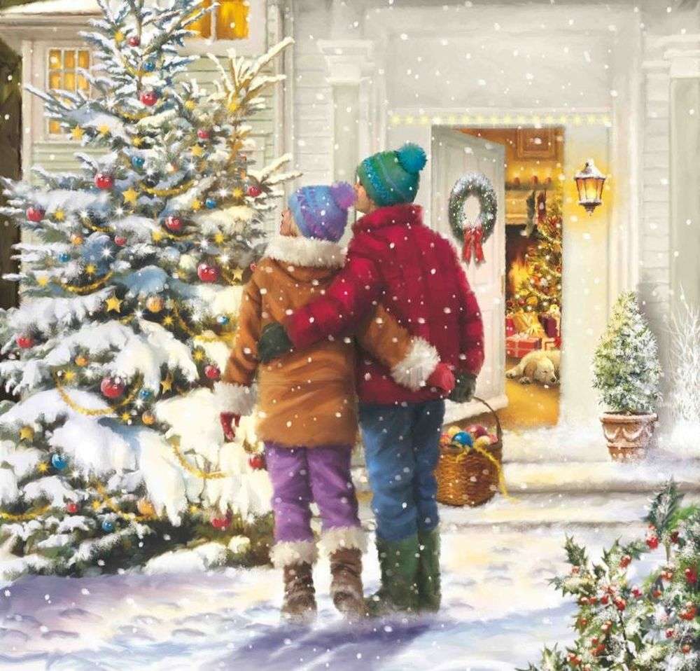 Paar op bezoek met Kerstmis legpuzzel online