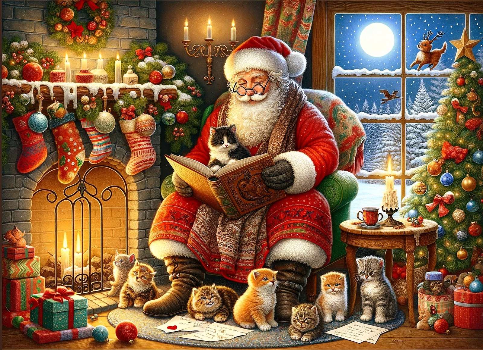 Weihnachtsmann mit seinen Haustieren Online-Puzzle