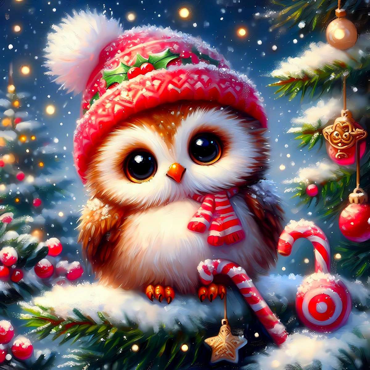 クリスマスの服を着たコキンメフクロウ ジグソーパズルオンライン