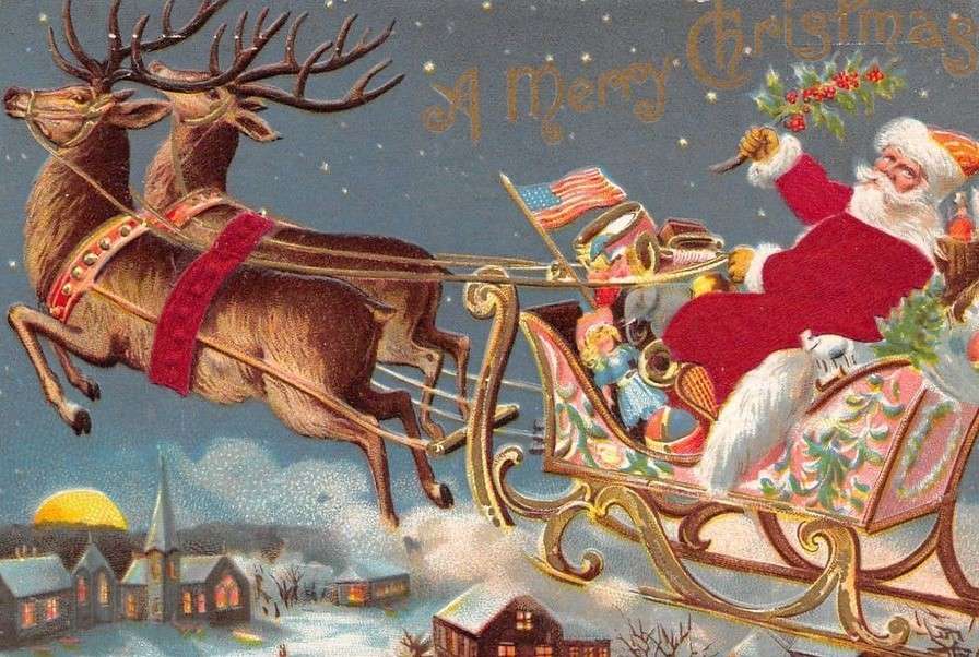 Дядо Коледа язди елени онлайн пъзел