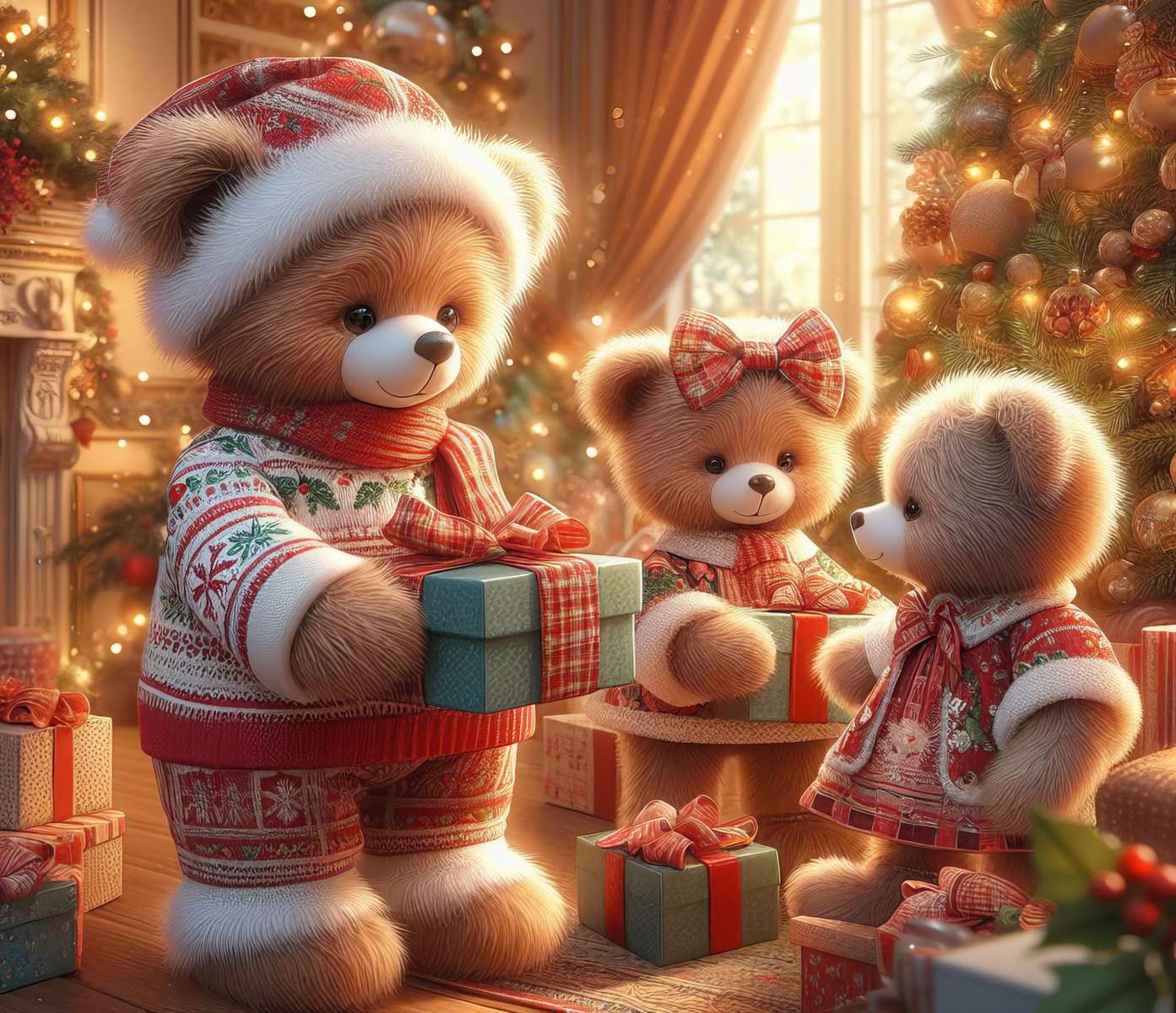 Niedliche Teddy-Weihnachtsbären Puzzlespiel online