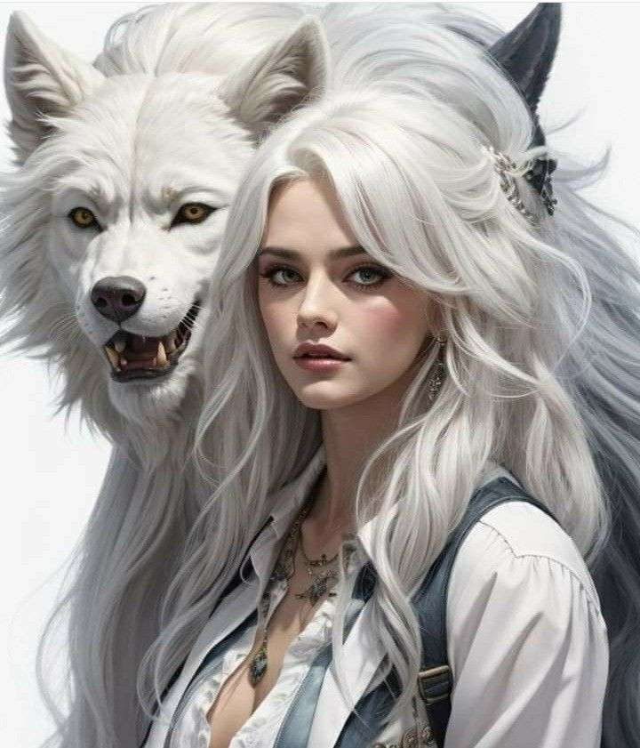 Mädchen mit weißem Wolf Puzzlespiel online